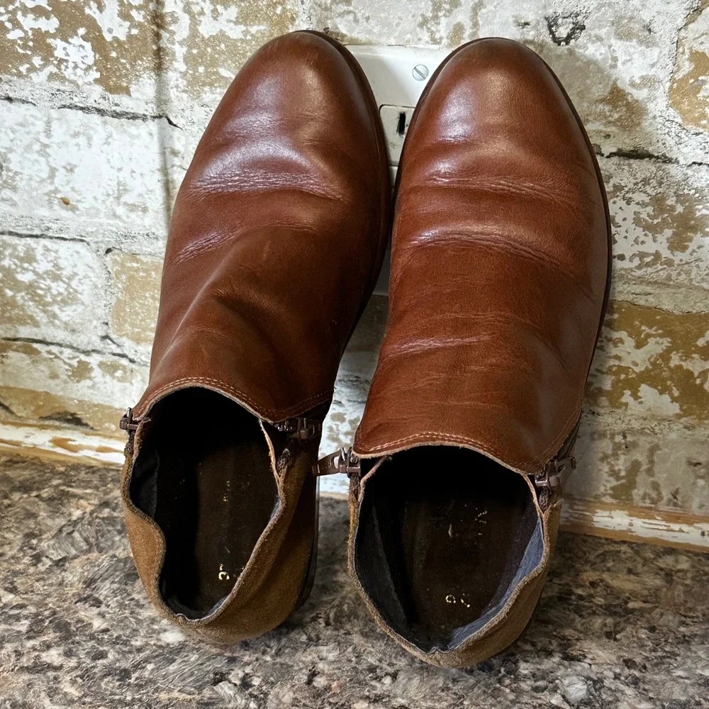 Naot Ankle Boots Womens 37 Brown Good Leather Suede Side Zip Mixed Media Booties